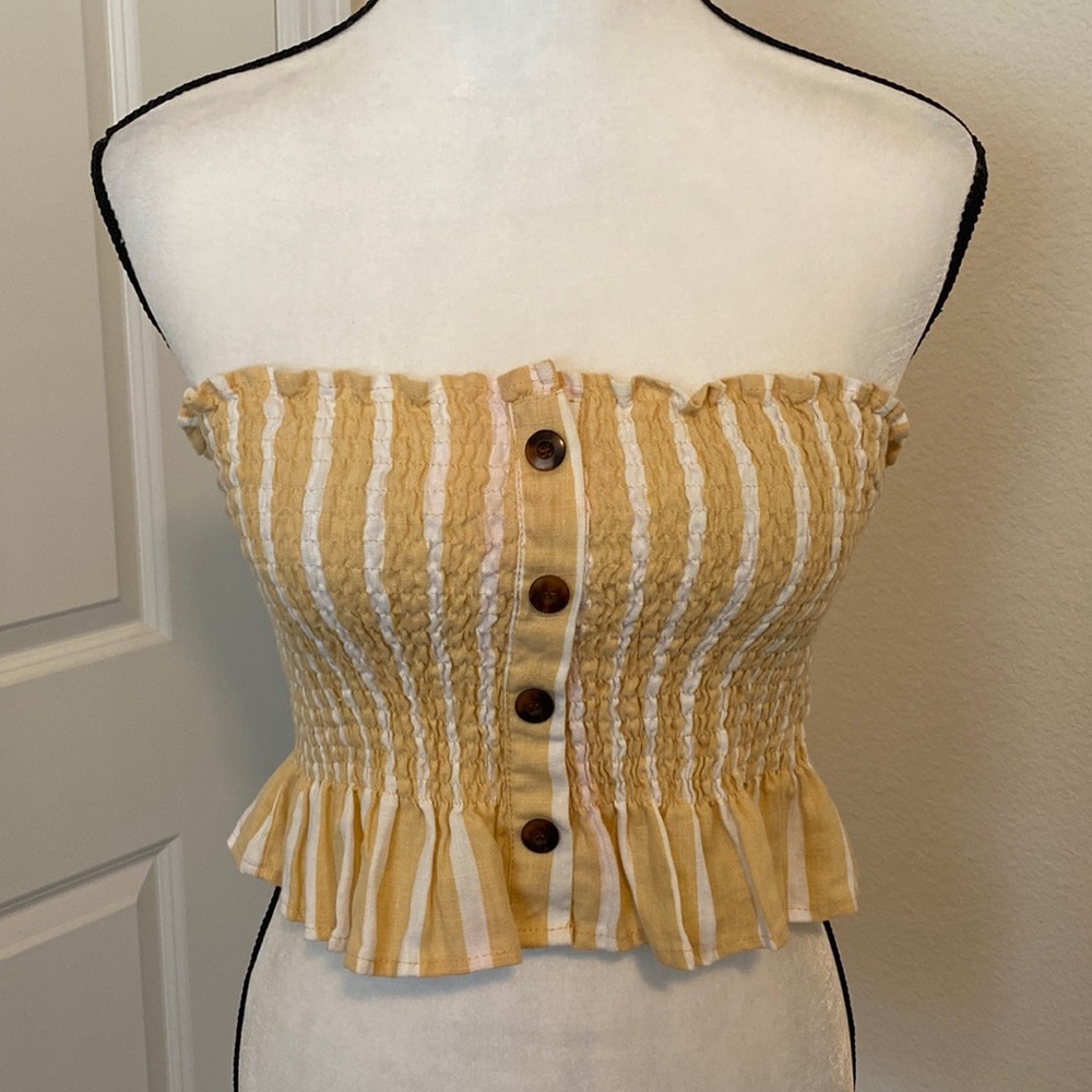 Faithfull The Brand “Sloane” Linen Strapless Crop Top (Size 8) - Picture 3 of 7